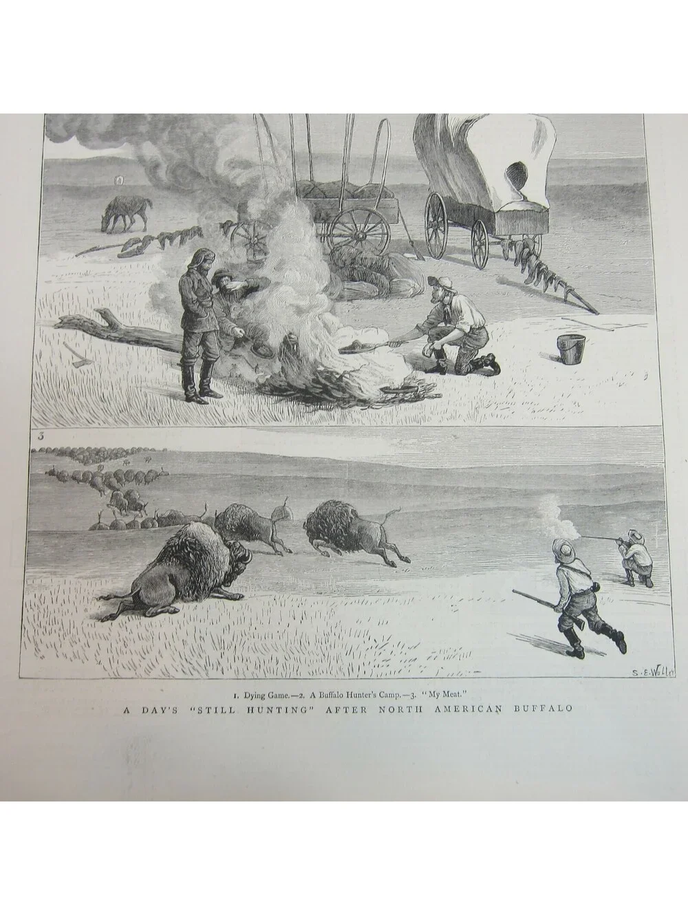 Antique 1877 Print A Days Still Hunting After North American Buffalo The Graphic
